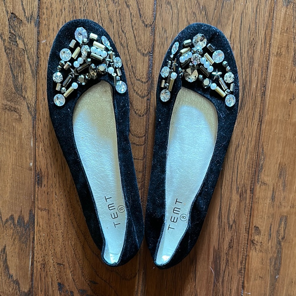Temt Black Embellished Flats with Decorative Stones